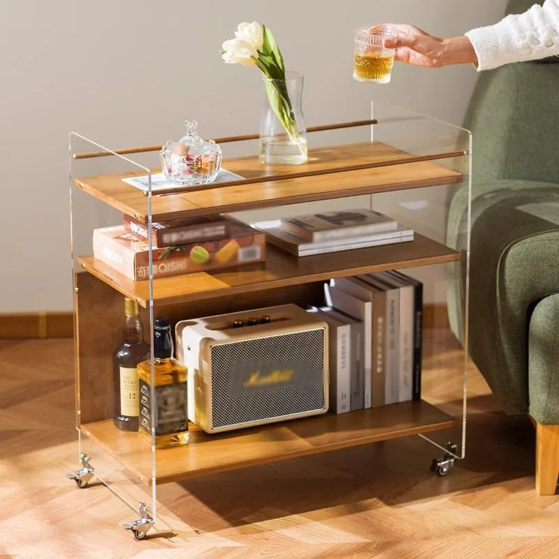 Kreativer Beweglicher Couchtisch mit Glasablage Sofa-Beistelltisch mit Rollen Nachttisch Modernes Design Wohnzimmer-Organizer