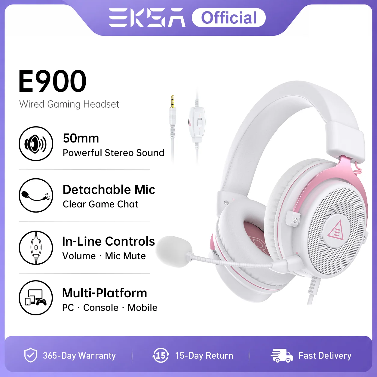 EKSA E900 PC-Gaming-Kopfhörer, 3,5 mm kabelgebundenes Headset, Gamer-Stereo-Over-Ear-Kopfhörer mit abnehmbarem Mikrofon für PS4/PS5/Xbox
