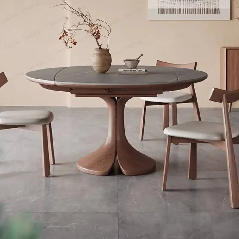 Design Nordische Holz-Esstische Holz-Marmor Hohe Eichen-Esstische für Zuhause Runde Ausziehbare Küchenmöbel
