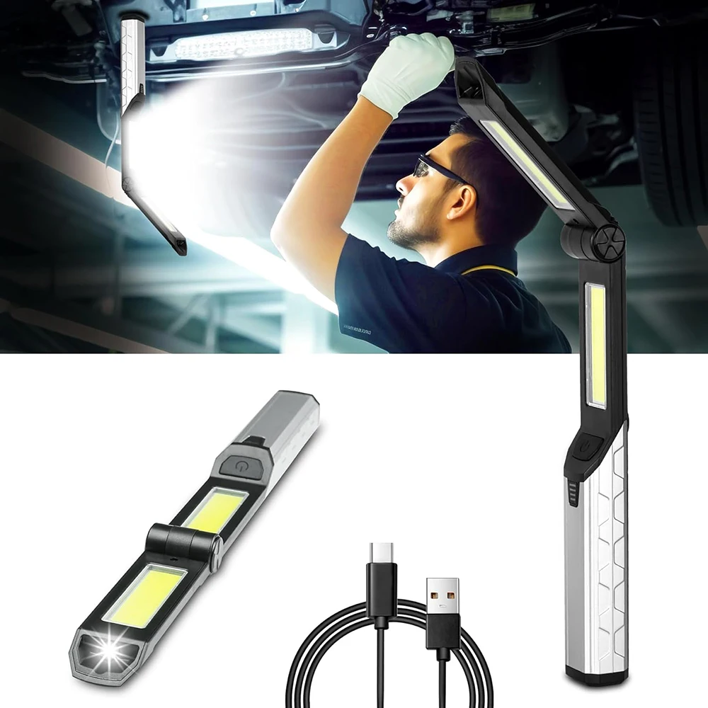 Tragbare Arbeitsleuchte, wiederaufladbare LED-Arbeitslampe mit 2 Magnetfußplatten, 4 Lichtmodi, Mechanikerleuchte mit Haken für Notfälle.