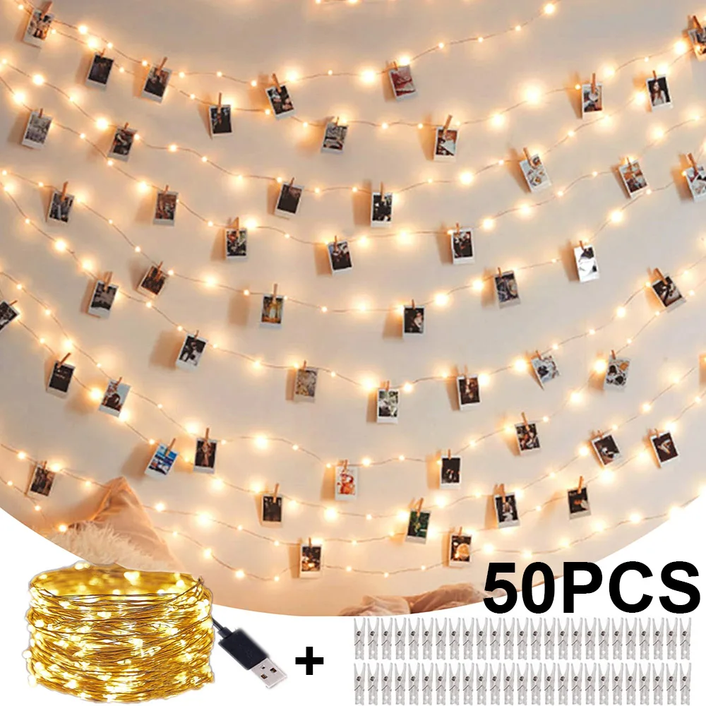 Foto-Clip-Lichterkette, LED-Lichterkette, Bild-Clips, USB-betriebene Lichterkette mit Clips für Schlafzimmer, Weihnachtsfeier, Dekoration