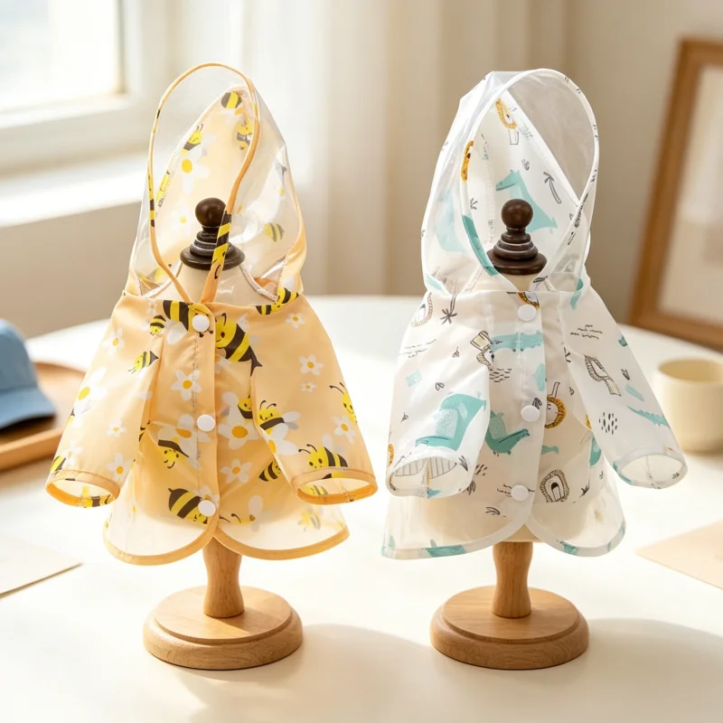 Cartoon-Print Hunde-Regenjacke Luxus Hundebekleidung Winddichte Welpen-Kapuzenjacke Wasserdichter Katzen-Regenmantel Haustier-Jacke Bichon-Outfits
