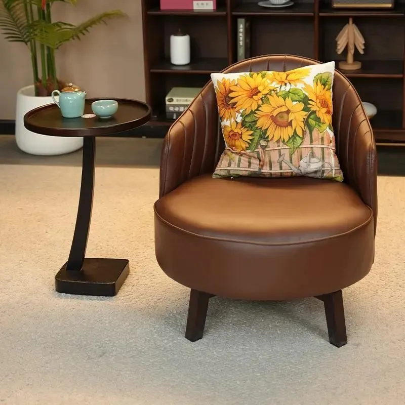 Drehbarer Einzelsessel mit Rückenlehne, Entspannender Wohnzimmer-Balkon-Sessel, Retro-Luxus-Ledersessel für Schlafzimmer