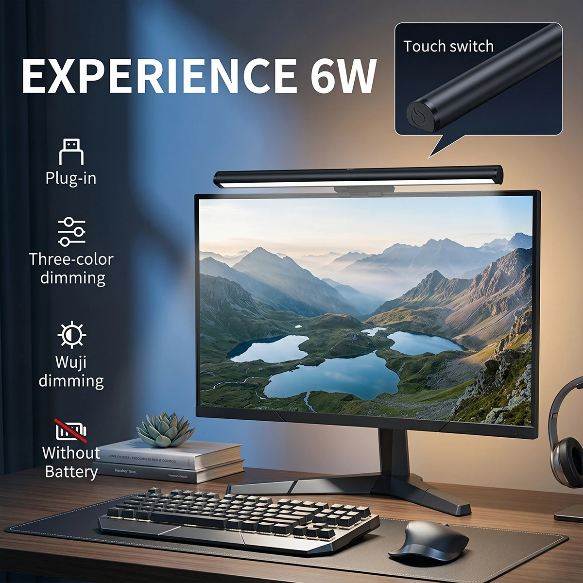 Computer-Monitor-Bildschirm-Lichtleiste LED-Schreibtischlampe Monitor-Lichtleiste Augenschonende Stufenlose Dimm-Beleuchtung Tischlampe für Arbeit und Gaming