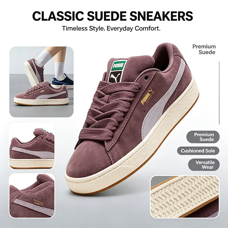 PUMA Unisex Wildleder Low-Top Skate Sneakers 395205-17 395205-72 Color Block Formstrip Gold Logo Schuhe