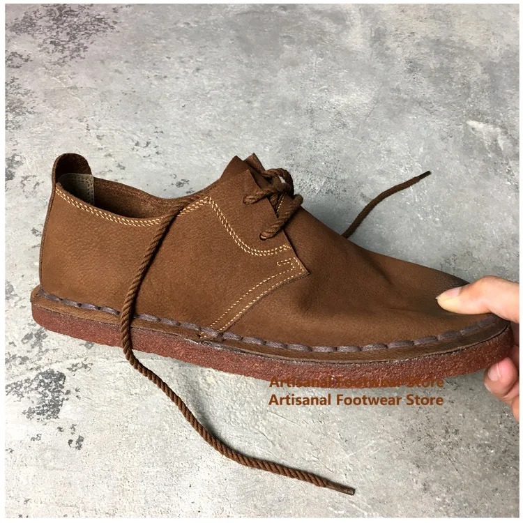 Herren-Freizeitschuhe aus Leder mit dicken Sohlen, runde Zehenpartie, Schnürschuhe, handgefertigte Vintage-Freizeitschuhe, Oxford-Schuhe aus weichem Leder, Herrenschuhe