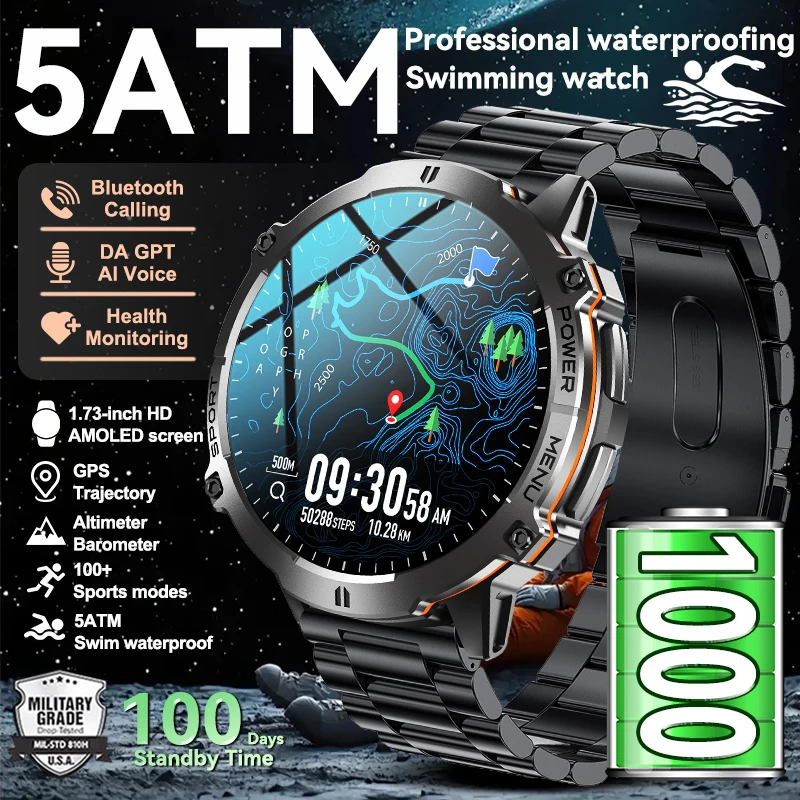 2025 neue X3 Military Männer 5ATM Wasserdichte Schwimmen Smartwatch 1000 mAh Batterie GPS Kompass Höhenmesser Bluetooth Anruf Sport Smart uhr