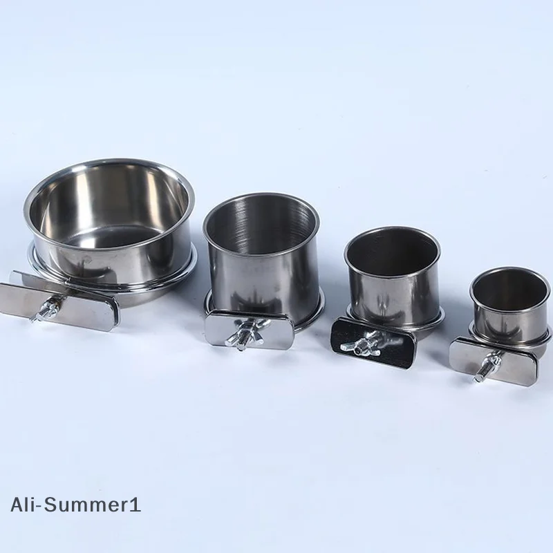 Hängende Käfig Schüssel Für Haustier Vögel Anti-umschlag Edelstahl Fütterung Lebensmittel Trinken Feeder Gericht Clamp-auf Wasser trinker Käfig Tasse