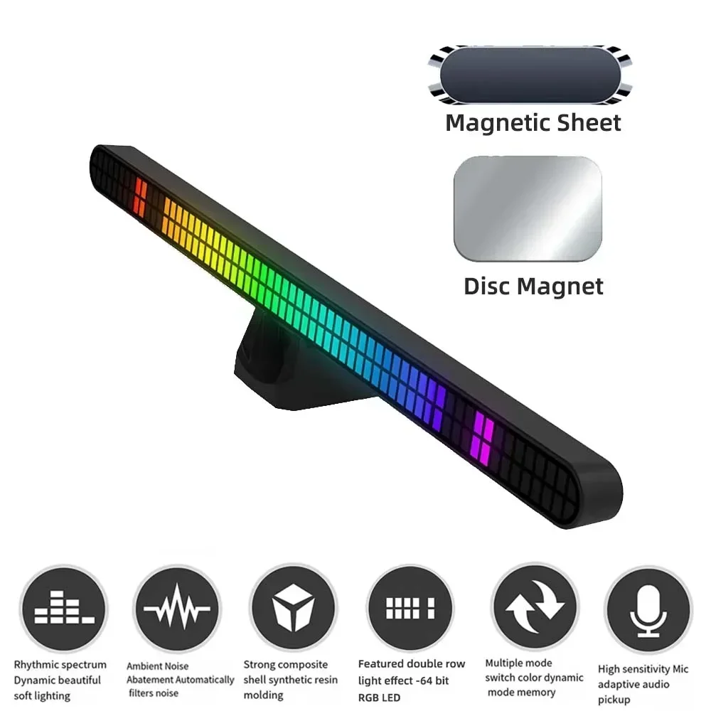 Wiederaufladbare Doppelreihige 64-Bit RGB Pickup-Lichtleiste Magnetische LED-Lichtleiste Atmosphärenlampe Musik-Rhythmus-Licht Auto-Spiel Ambiente-Beleuchtung