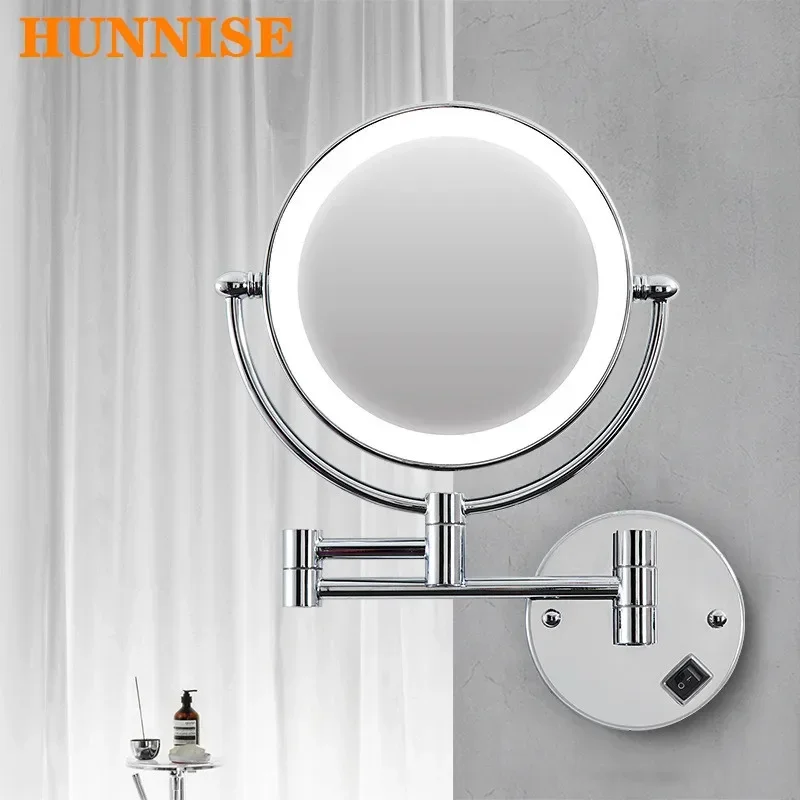 Wandmontierter LED-Beleuchtungs-Make-up-Kosmetikspiegel, 20,3 cm, 1 x/10 x Vergrößerungs-Badezimmerspiegel, hochwertige, klappbare LED-Badezimmerspiegel