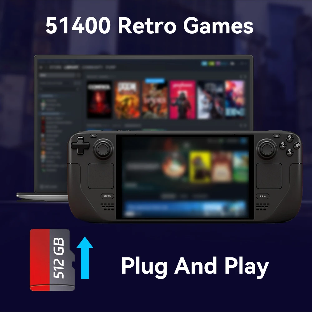 Batocera 39 Spiele TF-Karte für Steam Deck/GDP WIN4 Handheld-Spielkonsolen/PC/MAC 512G mit 51400+ Retro-Spielen für PS3/PS1/WII/N64