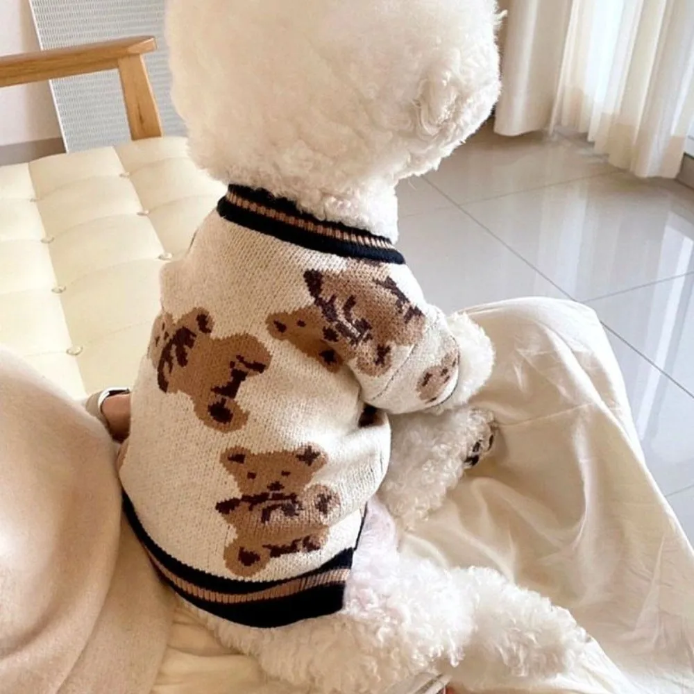 Gestrickter Hundepullover mit Bärenmuster, warme Haustierkleidung, bequemer, universeller Haustier-Cardigan für kleine und mittelgroße Hunde, Chihuahua, Welpen