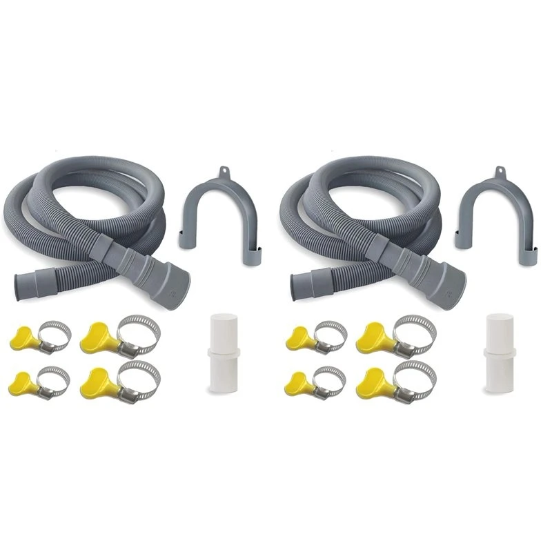 A18Z-2 Set 6,5 Fuß Waschmaschinen-Ablaufschlauch-Verlängerungsset – universell für Waschmaschine, Geschirrspüler & Luftentfeuchter, mit U-Halterung