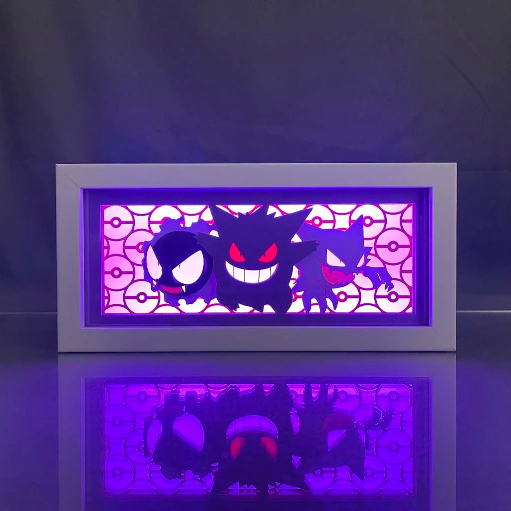 Anime Pokemon Gengar Papier geschnitzte Lampe Anime Figur Mewtwo Greninja 3D LED Nachtlicht Schlafzimmer Dekoration Lampen Spielzeug Geschenk