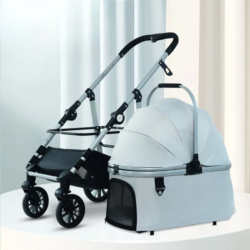Leichter Haustier-Kinderwagen, faltbarer Outdoor-Haustier-Kinderwagen für Katzen und Hunde, abnehmbare tragbare Haustier-Trage, High-View-Hunde-Kinderwagen