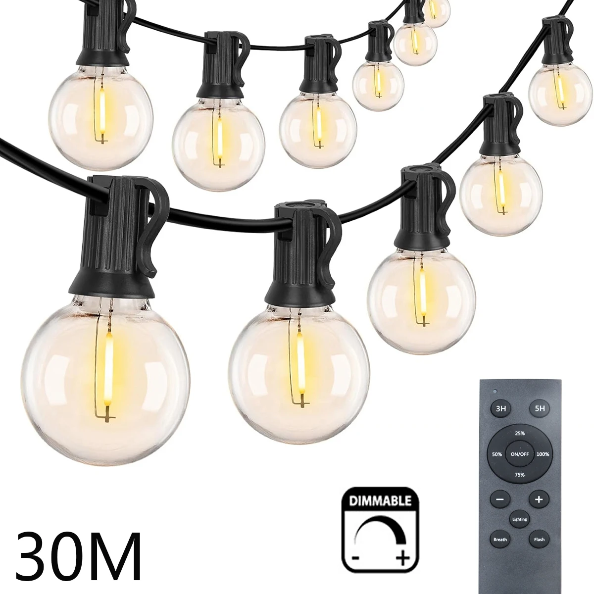 Lichterketten für den Außenbereich, G40, dimmbar, ferngesteuerte LED-Lichterkette, Lichterkette für Garten, Terrasse, Hochzeit, Camping, Party-Dekoration