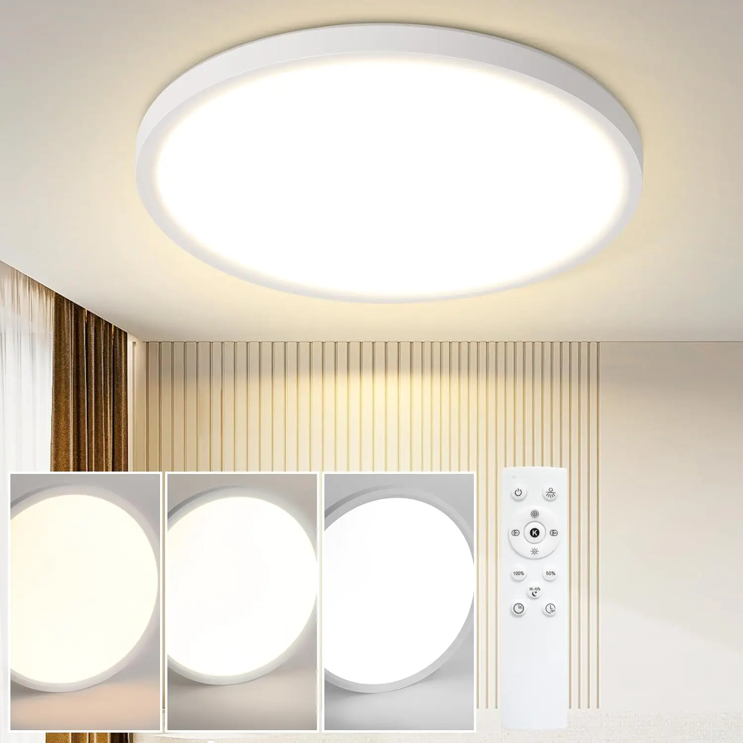 Deckenlampe LED Deckenleuchte Badezimmer - Ø30cm Badezimmerlampe Dimmbar Rhombenplatte Badlampe Flach Rund Ultra Dünn Flurlampe 24W Augenschutz Schlafzimmerlampe für Küche Flur Bad