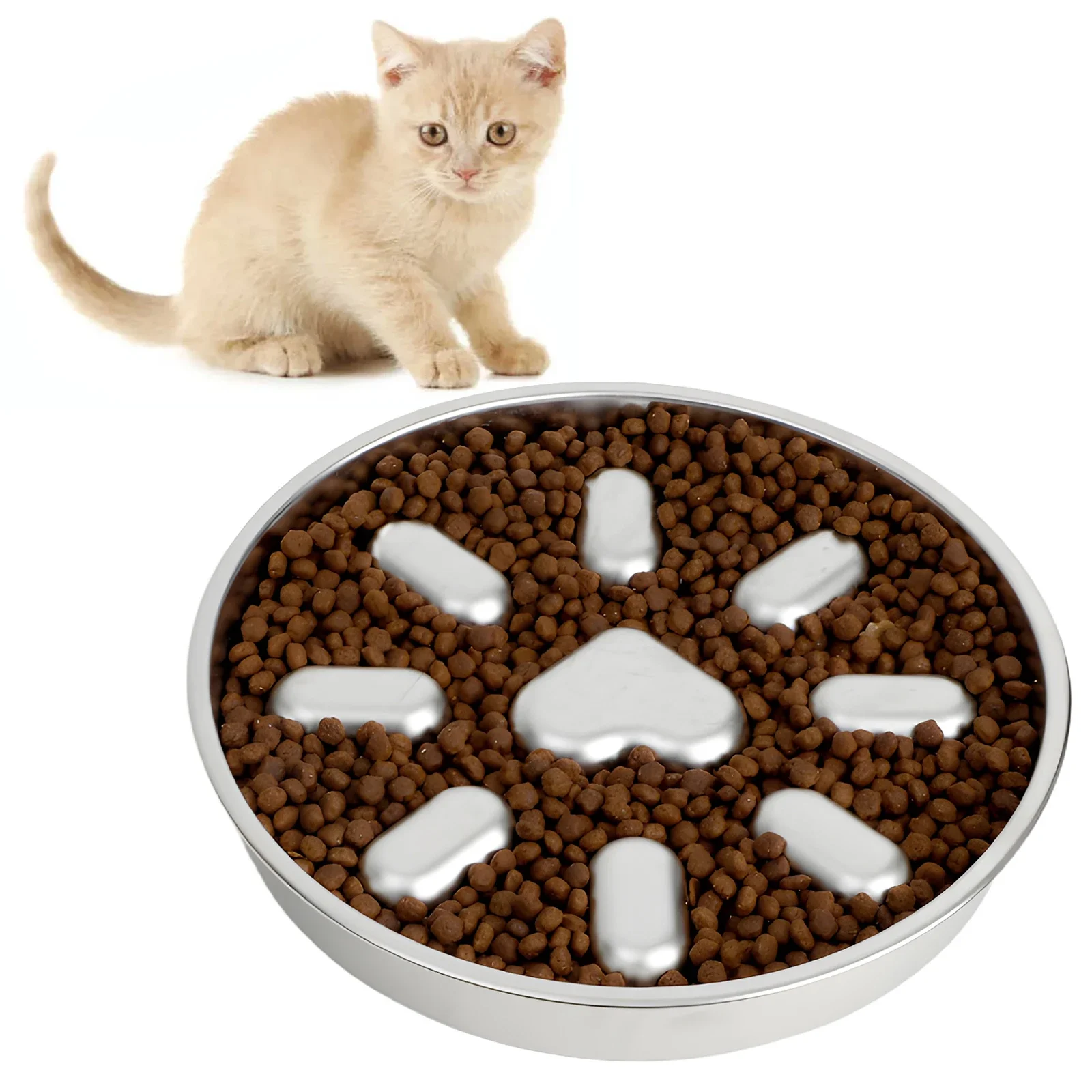 Anti-Erbrechen Slow Feeder Katzennapf Edelstahl Haustier Slow Food Schüssel mit doppelseitiger Verwendung für kleine und mittelgroße Rassen