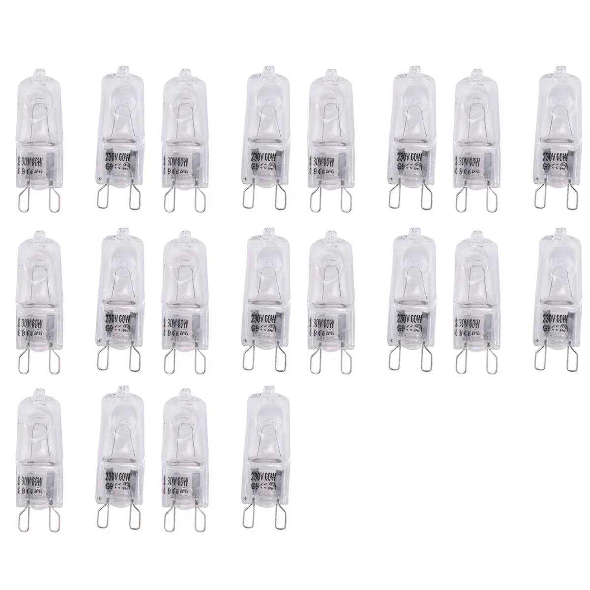 20 Stück G9-Halogen-Glühbirnen, 60 W, klare Halogenlampen, dimmbar, warmweiß 2800 K für Kronleuchter, Anhänger, Landschaftsbeleu