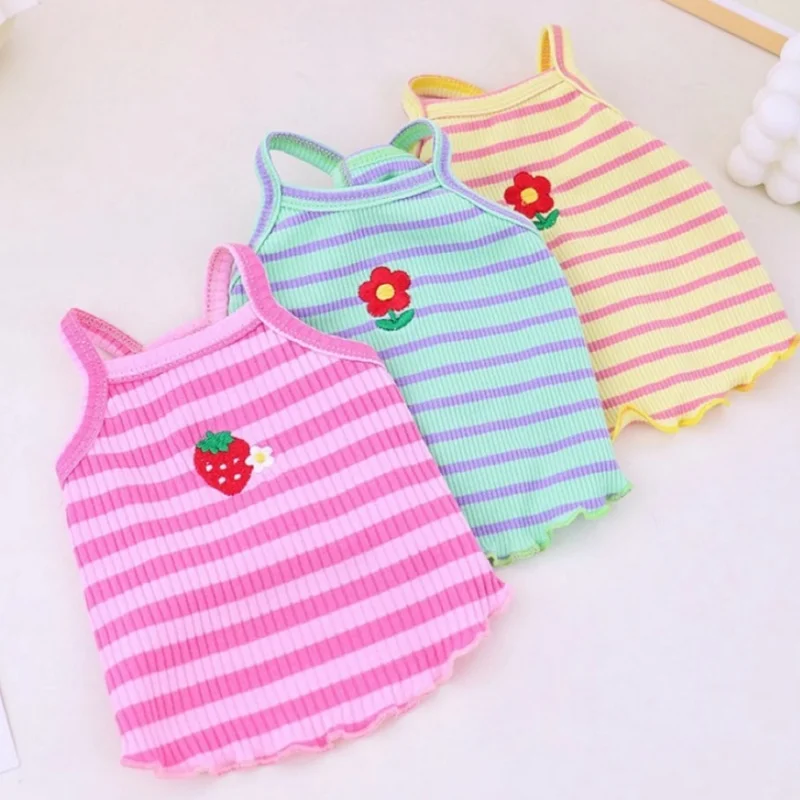 Mode Gestreifte Hund Kleidung Sommer Haustier Hosenträger Weste Niedlichen Welpen Singlet Blume Drucken Katze Hemd Haustier Weste Bichon Frise Kostüme