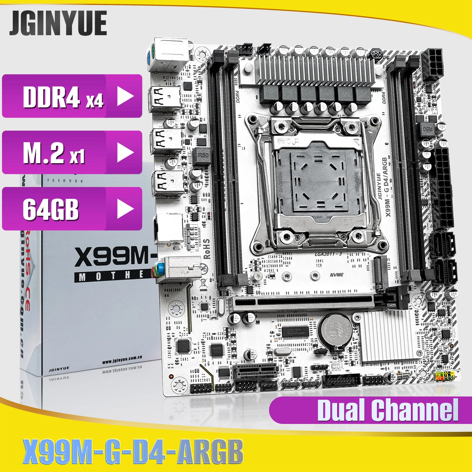 JINGYUE X99M-G D4 ARGB Motherboard LGA2011-3 DDR4 USB 3.0 SATA 3.0 M.2 für Intel Xeon E5 & i7 Gaming PC Build Workstation PC
