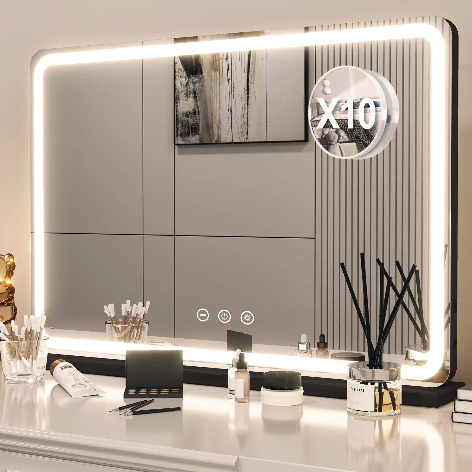 Extra großer Hollywood-Kosmetikspiegel mit LED-Leuchten, 3 Farbmodi, Touch-Steuerung, dimmbarer beleuchteter Tisch-Make-up-Spiegel