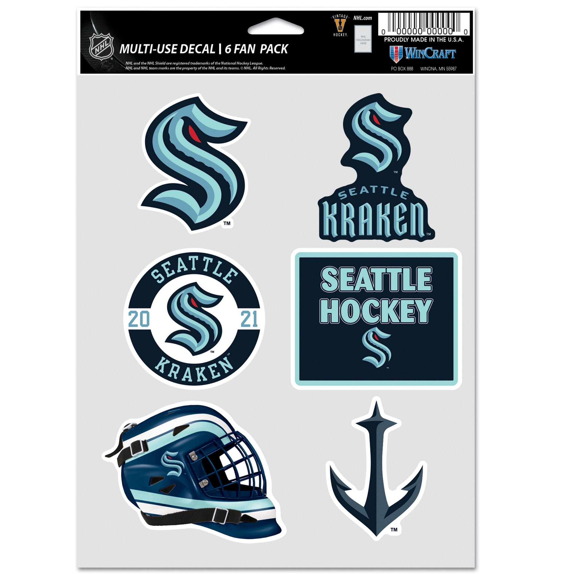 Seattle Kraken Wincraft Multi Use 6 Fan Sticker Pack