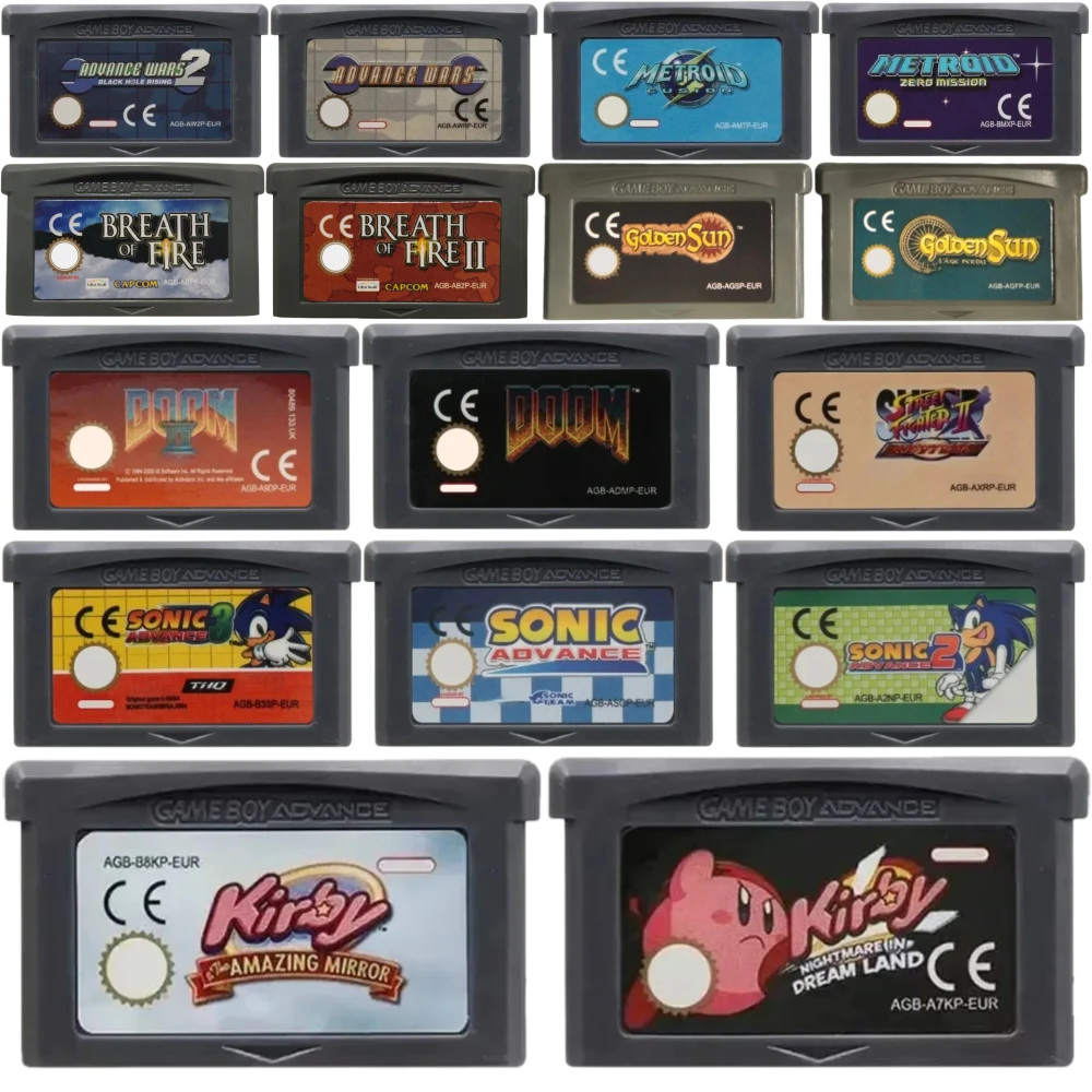Classic GBA Game Cartridge Breath of Fire Kirby Sonic Advance Wars Golden Sun GBA SP Retro Video Game Collection Gift