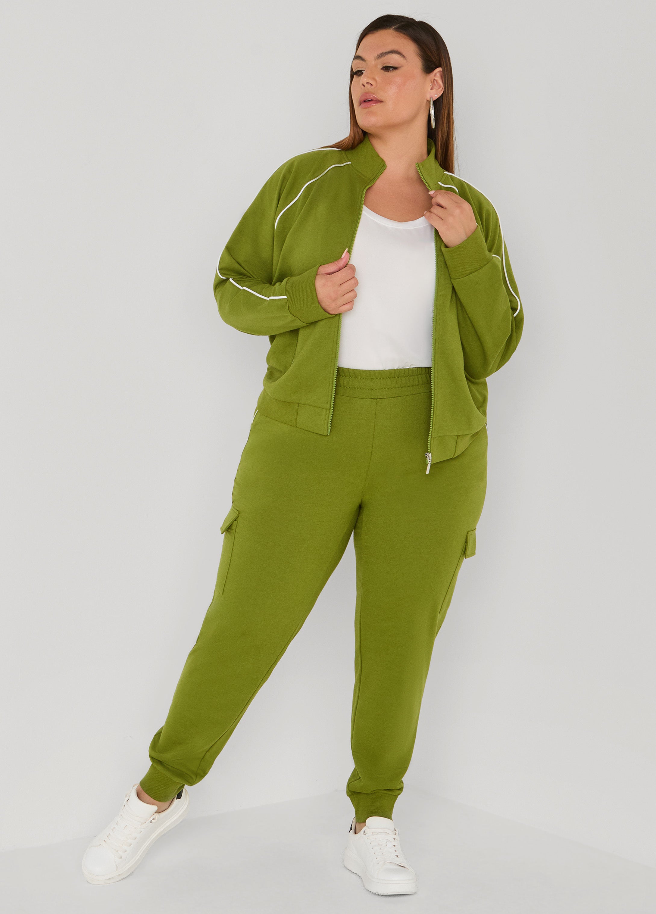 Plus Size Piped French Terry Cargo Joggers