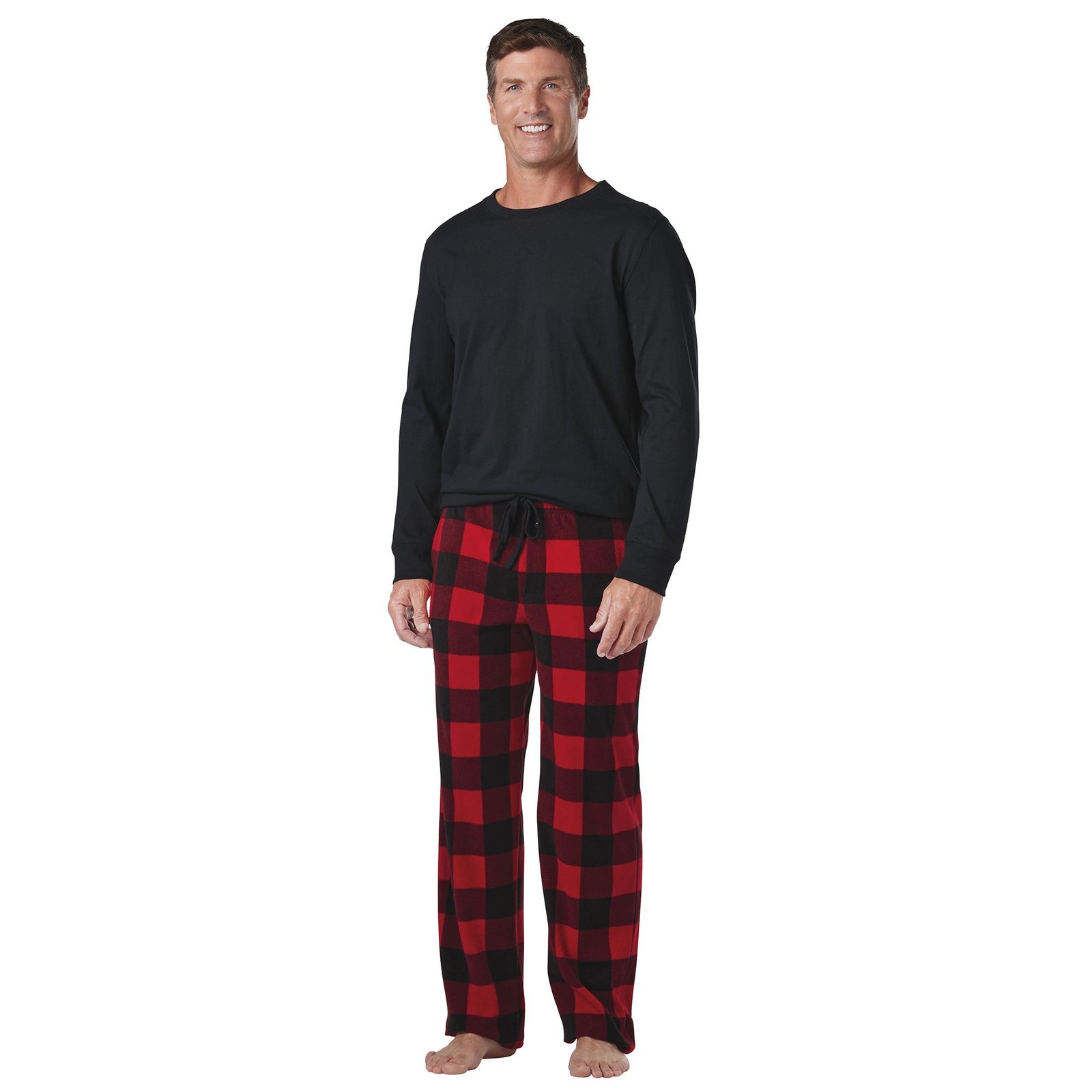 Fin & Feather Men's 2-Pc Sleep Set Intimates in Black/Red Plaid, Size Large, Cotton/Polyester