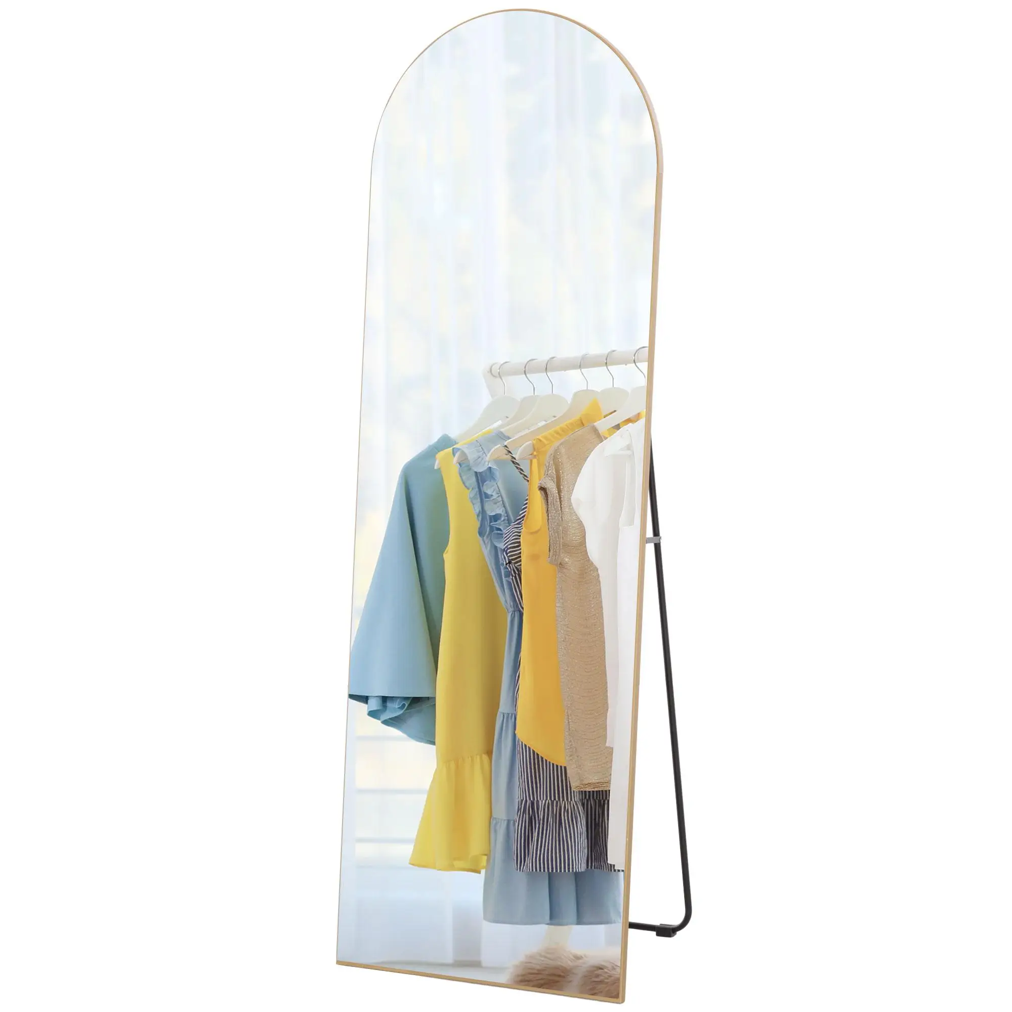 Ganzkörperspiegel 150 cm arkiert gold, Stand- oder Wandspiegel, ohne Rahmen, Splitterschutz