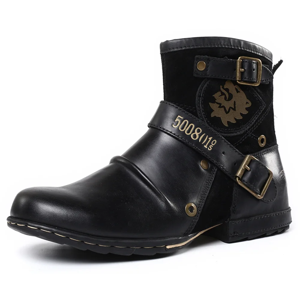 Herren Motorradstiefel Kleid Lässiger Komfort Westernstiefel Zapatos Herrenschuhe Knöchel Vintage Metallschnalle Seitlicher Reißverschluss Cowboystiefel