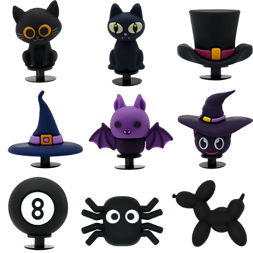 1PCS Schwarz 3D Schuh Charms Ballon Hund Fledermaus Spinne Katze Clog Dekoration Frauen Männer Kinder Schuh Zubehör Pins mode Jean Anhänger