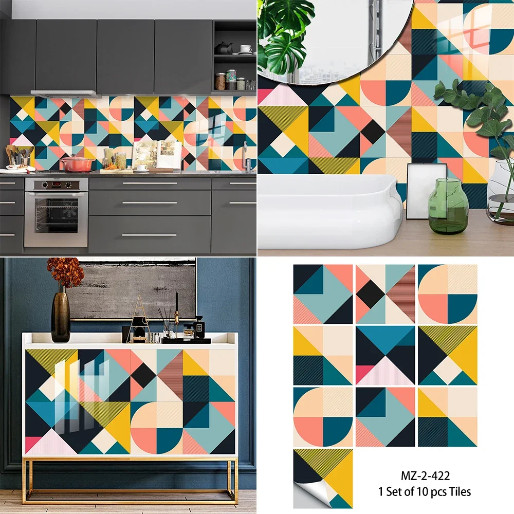 Bunte geometrische Muster Fliesen Wandaufkleber Küche Backsplash ölbeständig Badezimmer Home Decor selbstklebende Kunst Wandtattoos