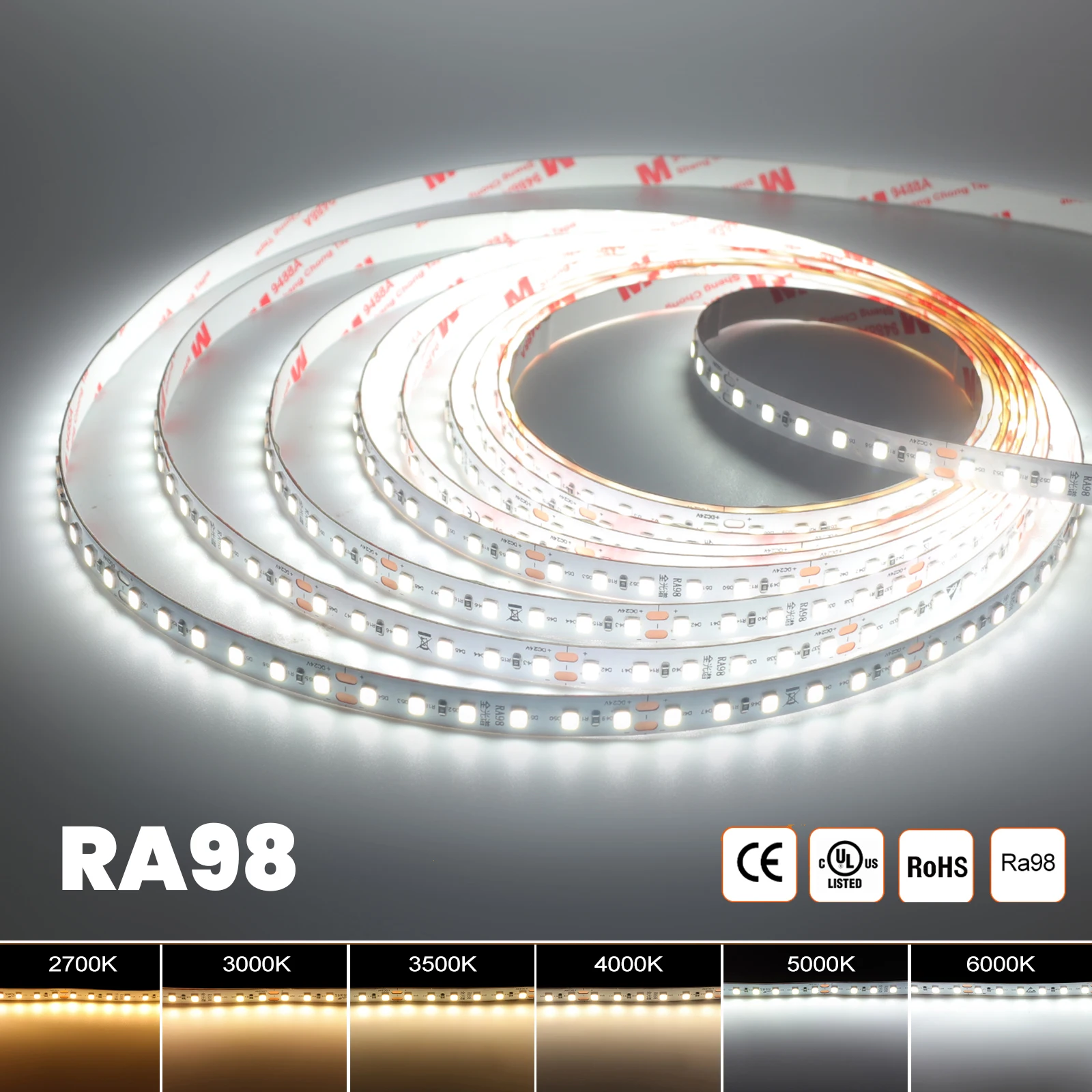DC 12V 24V RA98 LED-Streifen SMD 2835 120LEDs/M 2700K 3000K 4000K 5000K 5500K 6000K IP20 Flexibles Band-Lichtschlauch 5M 10M/Rolle