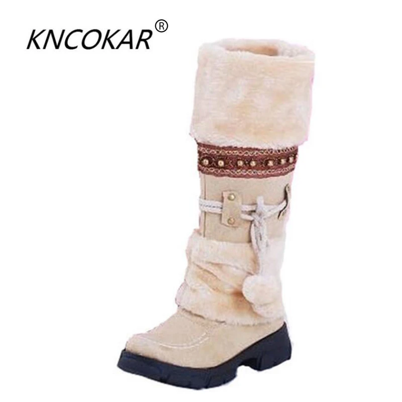 Kncokar neue Winter warme Stiefel verdickt Pelz High Heel Stiefel Frauen Schuhe Mode sexy lange Schneeschuhe Größe 35-43 heiße Verkäufe