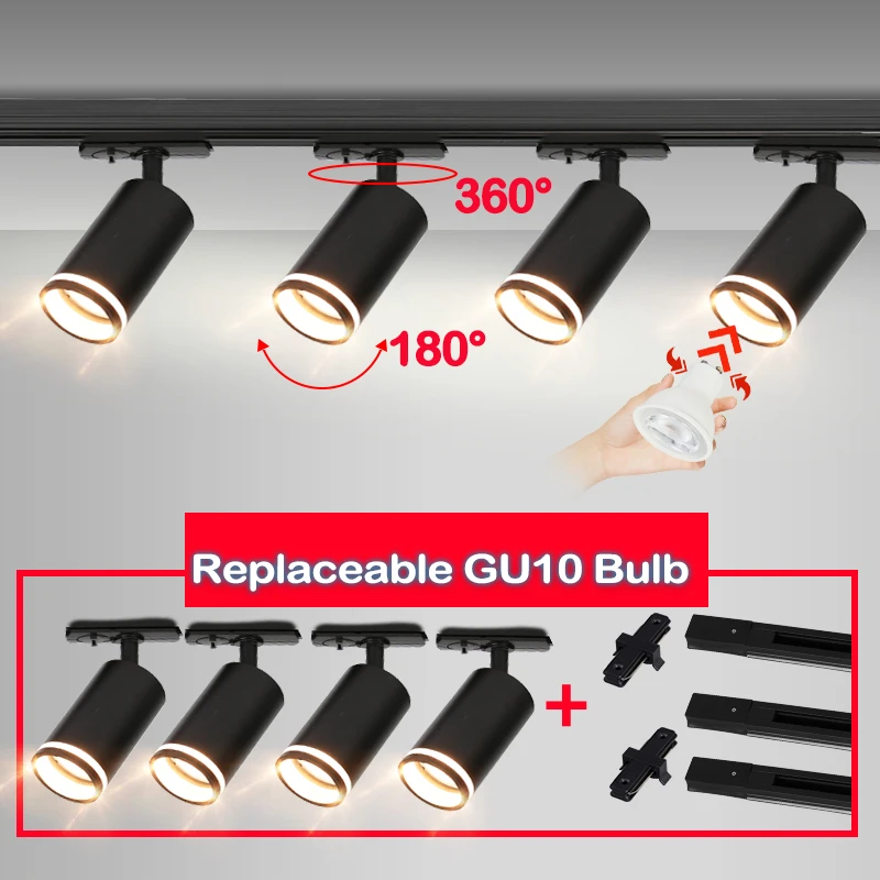 110V 220V LED-Schienenstrahler für Innenräume, GU10 Decken-Spotlight für Wohnzimmer, Laden-Dekoration, Küche, Schlafzimmer, LED-Schienensystem