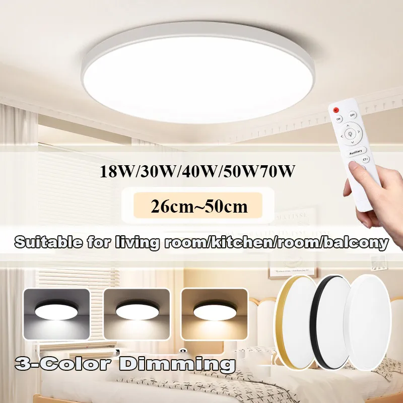 Intelligente dimmbare LED-Deckenleuchte mit Kristallrahmen, LED-Deckenlampen mit Fernbedienung, dreifarbige Lichter, 50 W, 70 W, für Wohnzimmer, Schlafzimmer