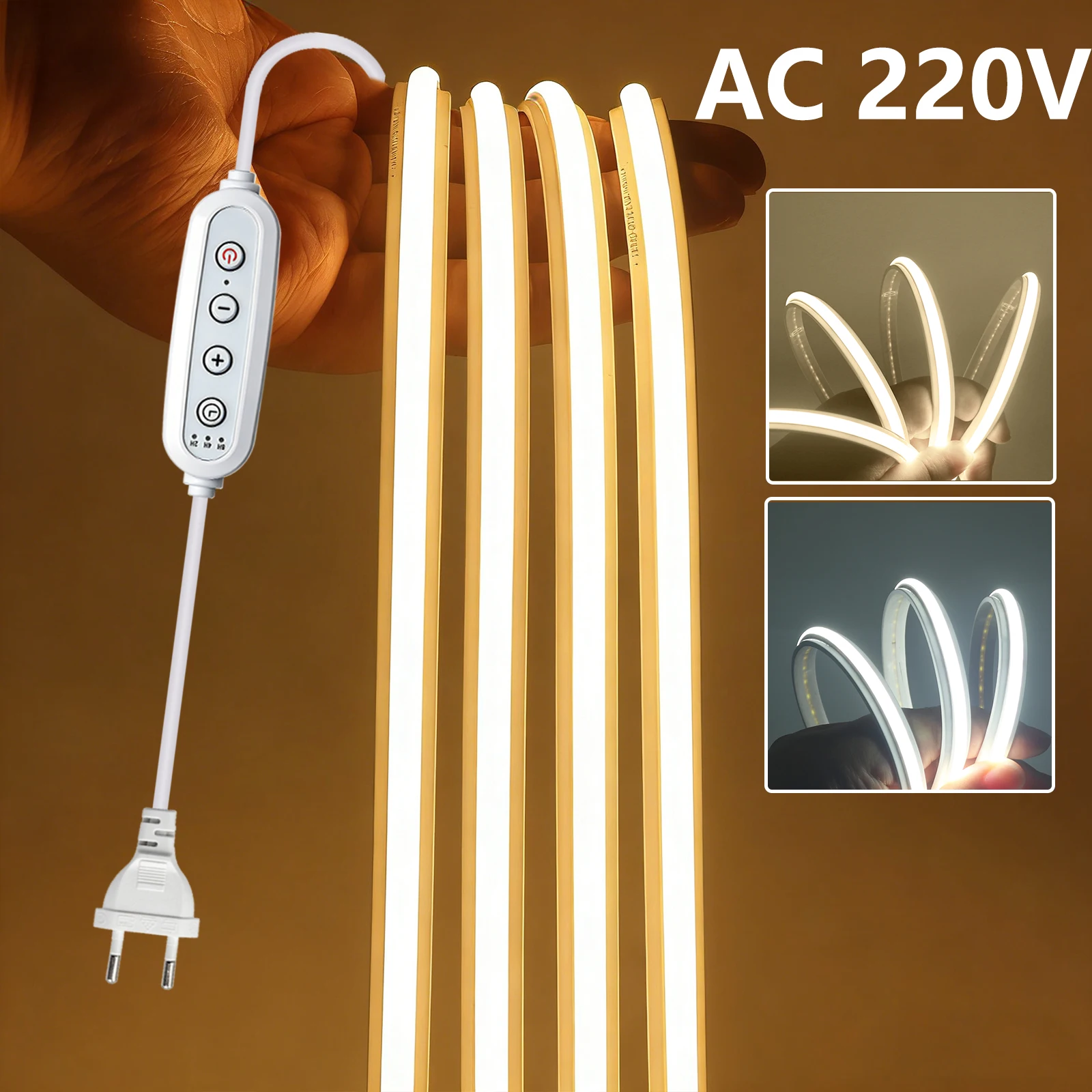 Dimmbarer 220V COB LED-Streifen 230V 240LEDs/m Helligkeitseinstellbare LED-Schrankbeleuchtung COB-Streifen Wasserdichtes Klebeband