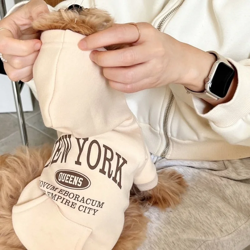 Herbst Warme Hund Hoodies Weiche Plüsch Hund Kleidung Brief Drucken Welpen Sweatshirts Mode Katze Pullover Haustier Hoodies Pudel Outfits