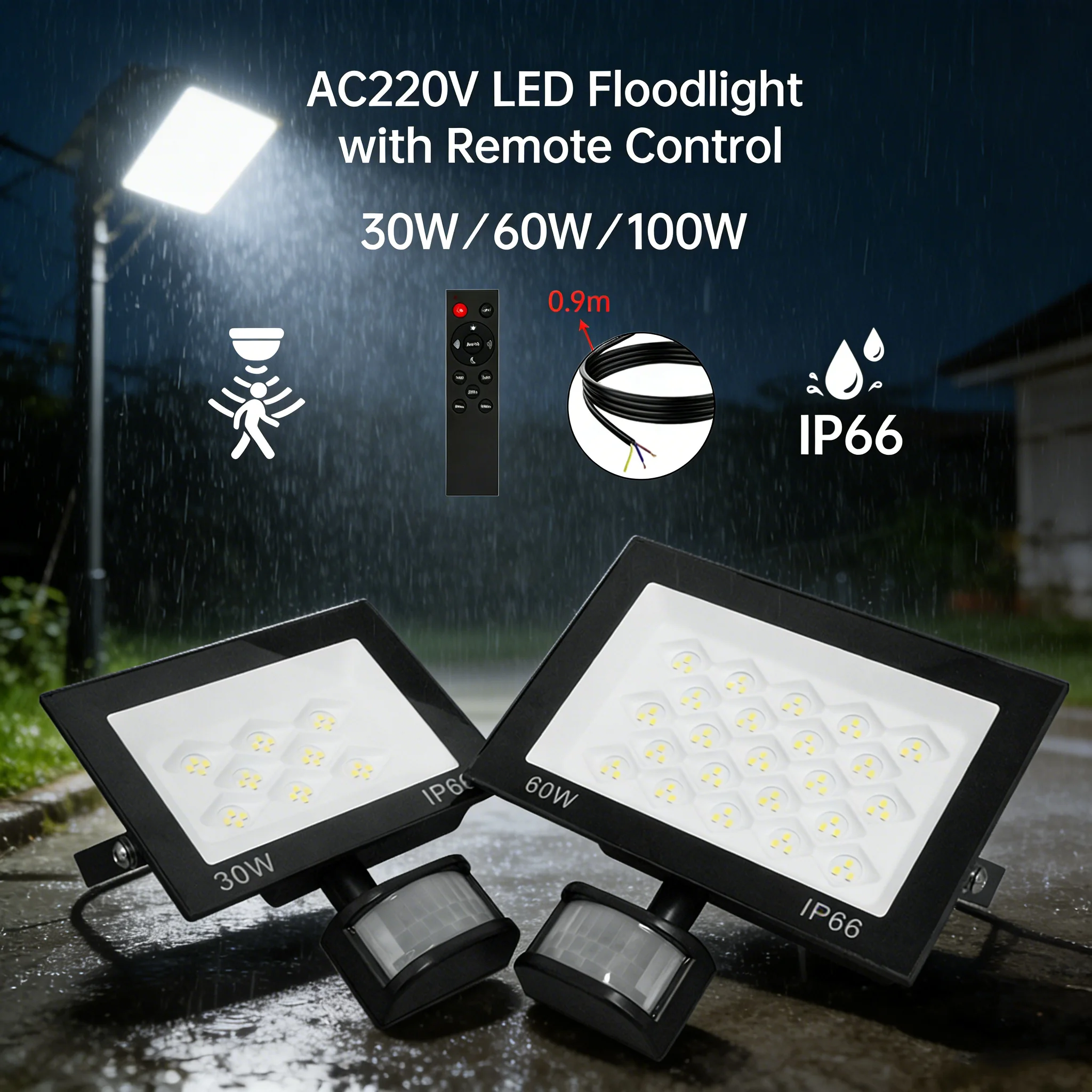 220V PIR Bewegungsmelder LED-Flutlicht Fernbedienung Wandleuchte 100W 60W 30W Outdoor Wasserdichter LED-Strahler Gartenbeleuchtung