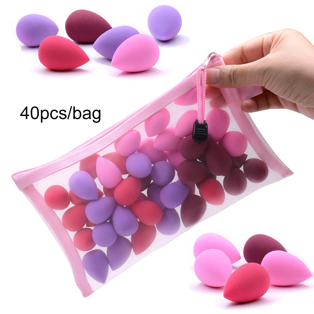40 Stück Mini Make-up Schwamm Beauty Eier mit Kosmetik tasche Gesicht Make-up Werkzeuge in Veranstalter Bulk Großhandel Micro Beauty Tools Kit gesetzt