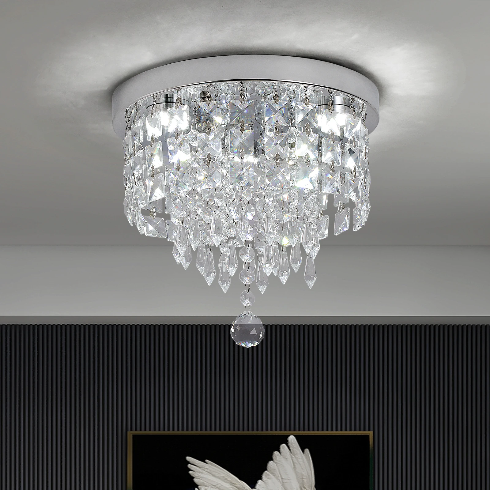 Kristall-Deckenleuchten Silberner Kronleuchter Moderne Luxus-LED-Deckenlampe Wohnzimmer Schlafzimmer Esszimmer Heim-Dekorationsbeleuchtung