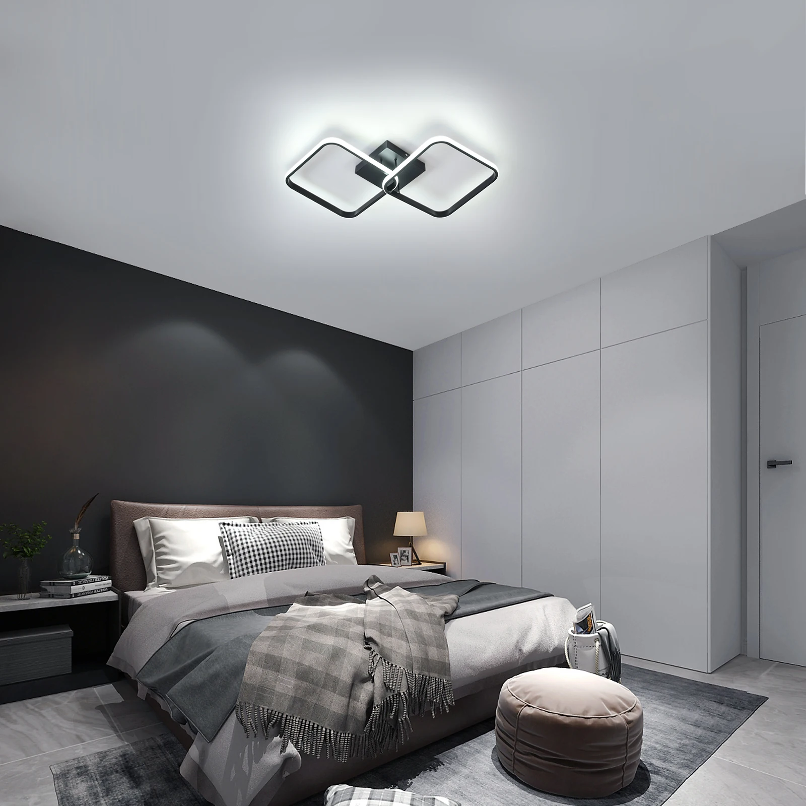LED-Deckenleuchte 54cm Moderne Quadratische LED-Deckenlampe Kaltweiß 6500K Deckenbeleuchtung für Küche Schlafzimmer Wohnzimmer Flur Büro - 42W, Schwarz, 54cm