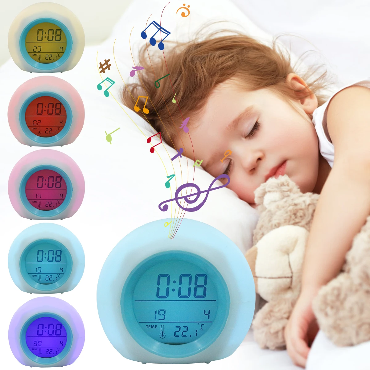 Kinder digitaler Wecker 7 Farbwechsel Nachtlicht Nachttisch uhr mit Temperatur 12/24h Wecker Kinderzimmer Weihnachts geschenk