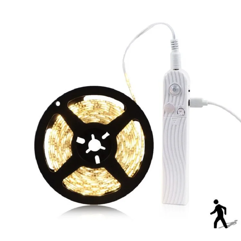 Wasserdichtes Klebeband für Küchenschrank, LED-Bewegungsmelder, LED-Streifen, 5 V, kabellose PIR-LED-Lampe, Batterie, Treppen, Garderobenlampe
