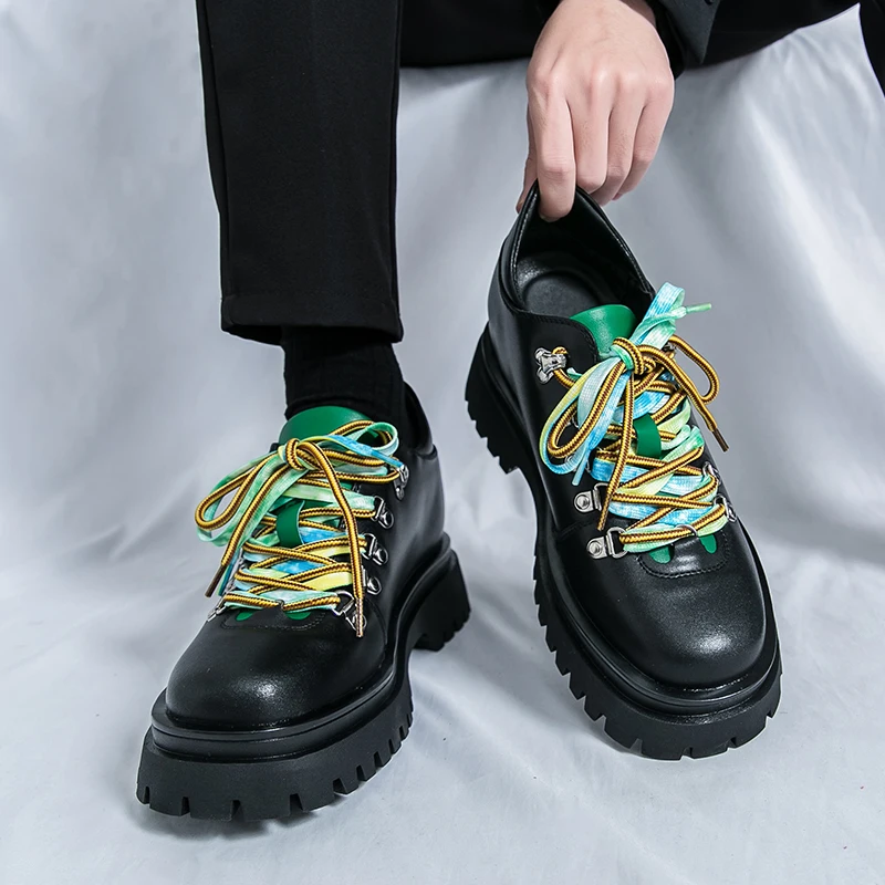 Neue Männer Modische Faulenzer Männer Schwarz Dicken Sohlen Hohe Aufstieg Leder Schuhe Männer Lace Up Business Marke Schuhe Größe 38-45