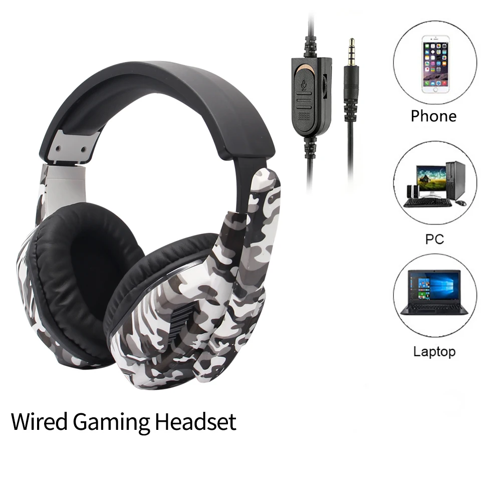 Camouflage Gaming Headset 3,5 mm AUX-Buchse, kabelgebundene Kopfhörer, Gamer, coole Spielkopfhörer mit Mikrofon für PS4, Xbox One, PC, Telefon