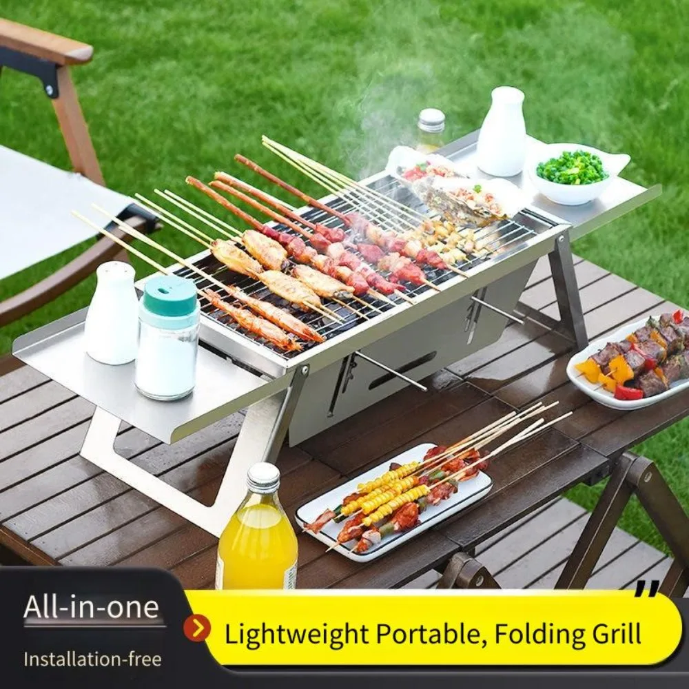 Barbecue extérieur en acier inoxydable, grill pliable, barbecue portable pour la maison, réchaud de camping, grill à charbon de bois