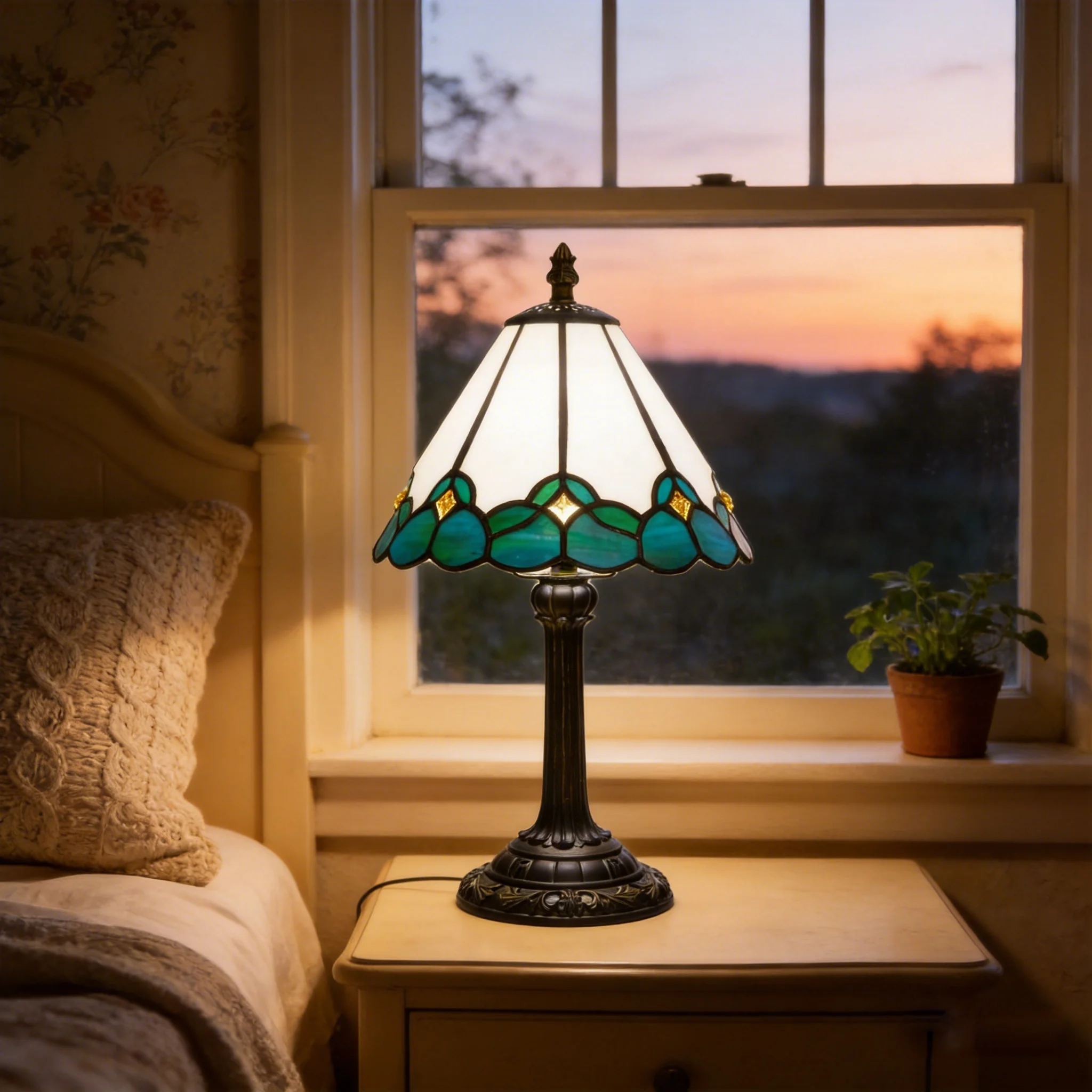 Tiffany-Lampe Nachttischlampe - Tischleuchte aus Buntglas für Schlafzimmer, Wohnzimmer, Küche, Ästhetisches Niedliches Wohndekor-Geschenk